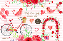 Watercolor Clipart Valentine Red ~ Illustrations ~ Creative Market