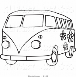 Black And White Coloring Page Outline Of A Floral Hippie Bus ...