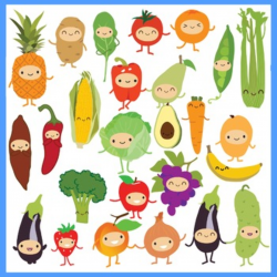 Cute Fruits & Vegetables Clipart