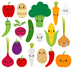 Kawaii vegetables cute vegetable clipart happy veggies from ...