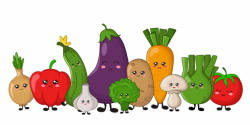 Kawaii vegetables - potato, carrots, cucumber, broccoli ...