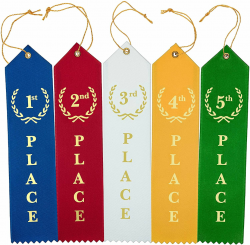 Award Ribbons Place 1st 2nd 3rd 4th 5th Premium Flat Carded Set - Blue Red  White Yellow Green & Event Card 12 Each (60 Pack) - by Clinch Star