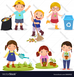 Set of cute kids volunteers