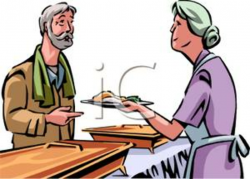 Woman At a Soup Kitchen Serving a Homeless Man Food ...