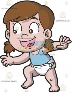 A Happy Baby Girl Trying To Walk: A baby girl with brown ...