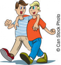 Friends two boys walking together illustration.