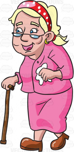A happy female senior citizen with a walking stick #cartoon ...