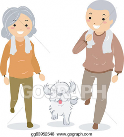 Vector Art - Senior couple walking their dog stickman. EPS ...