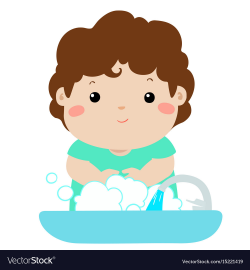 Cute boy washing hands