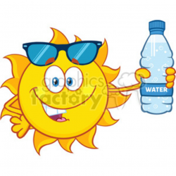cute sun cartoon mascot character with sunglasses holding a water bottle  with text vector illustration isolated on white background clipart. ...