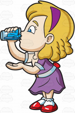 A girl carefully drinks a glass of water #cartoon #clipart #vector ...