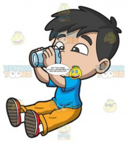 A Thirsty Young Boy Drinking Water