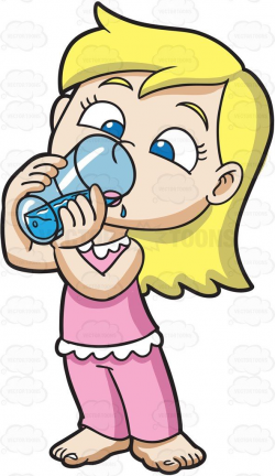 A young girl drinks water after waking up #cartoon #clipart #vector ...