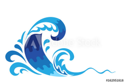 Cartoon ocean wave, blue sea water splash on white - Buy ...