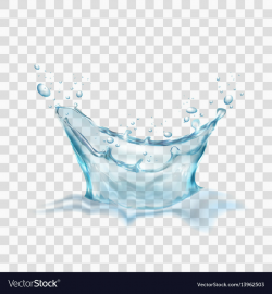Transparent water splash with wave and bubbles
