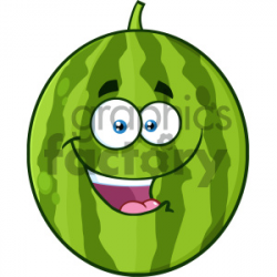 Royalty Free RF Clipart Illustration Happy Green Watermelon Fruit Cartoon  Mascot Character Vector Illustration Isolated On White Background clipart.  ...