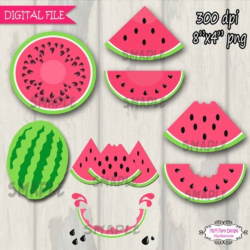 Watermelon Clipart, Digital Clip art Pink Watermelon PU / CU- SET of 8