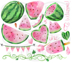 Watercolor Pink Watermelon Clipart