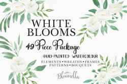 Blooms White Florals Flowers Wedding Clipart Leaf Package