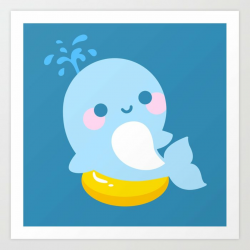 Kawaii whale sunbathing Art Print by eugeniaart
