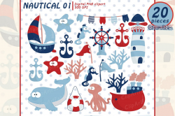 NAUTICAL clipart, ship, lighthouse, whale, cute starfish art