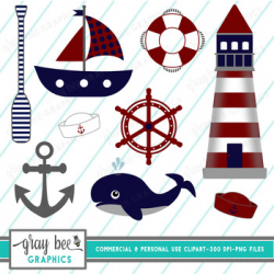 Nautical-Whale-Sailboat-Anchor Clip Art Pack