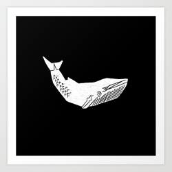 Whale black and white minimal linocut ocean wildlife art print Art Print by  monoo