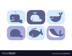 Cute blue whale icons set sea creature animals