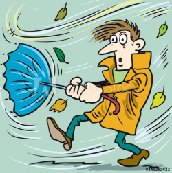 Strong wind blowing on man with umbrella - Buy this stock ...