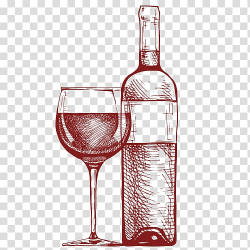 Sketch of wine bottle and wine glass, Wine glass Red Wine ...