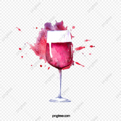 Watercolor Splashing Red Wine Cup Elements, Hand Painted ...