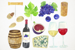 Watercolor Wine Clipart, Wine Clip Art, Wine Bottle Clipart