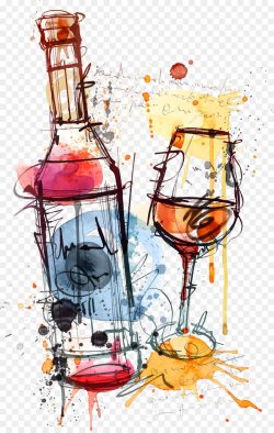 Red Wine Bottle Rosé Clip art - Watercolor wine glass and ...