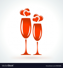 Wine glasses with hearts st valentines day design