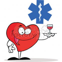 Healthy Red Heart Character Serving a Glass of Red Wine in Red Cross  clipart. Royalty-free clipart # 378081