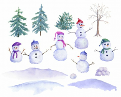 Snowman Clipart, Watercolor snowman Family, Winter Clip art ...