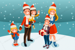 Snow Night for a Winter Family Vector