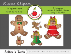 Gingerbread Man & Family winter clipart for commercial use