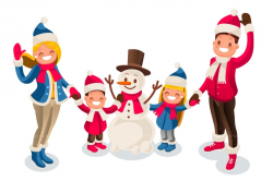 Winter Fun Isometric People Cartoon Family and