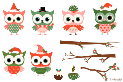 Christmas owls clipart set, Cute owl clip art, Winter holiday owls ...