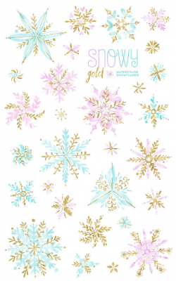 Snowy Gold. Watercolor winter clipart, snowflakes, christmas ...