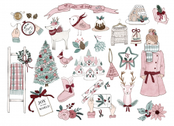 Pink Winter clipart set By ROSABEBEGRAPHICS | TheHungryJPEG.com