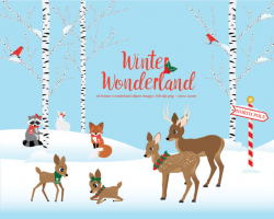 Winter Wonderland clipart Woodland animals winter by WildSeaStudio ...