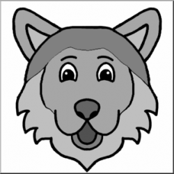 Clip Art: Cartoon Animal Faces: Wolf Grayscale I abcteach.com | abcteach