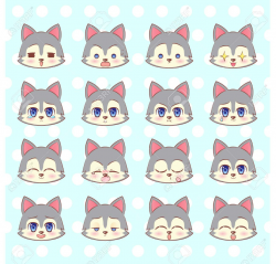 Emoticons, emoji, smiley set, colorful Sweet Kitty Little cute ...