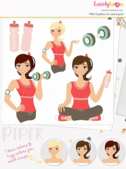 Fitness Woman character clipart, exercise illustration ...