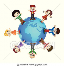 Vector Clipart - Cute happy kids over earth planet. Vector ...