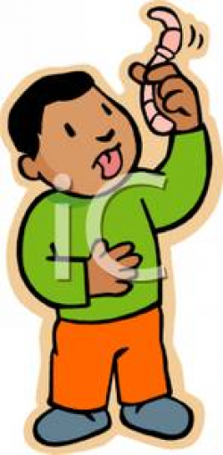 A Colorful Cartoon of a Young Boy About To Eat a Worm ...