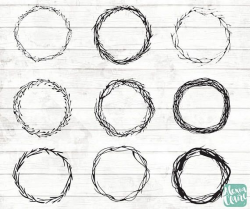 Twig Wreath Clipart - Hand Drawn logo Clipart - Branch Logo ...