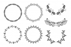 Wreaths Clipart, Hand drawn black design elements, Digital wreath, laurels,  leaves and branches, Wedding clipart, Vector